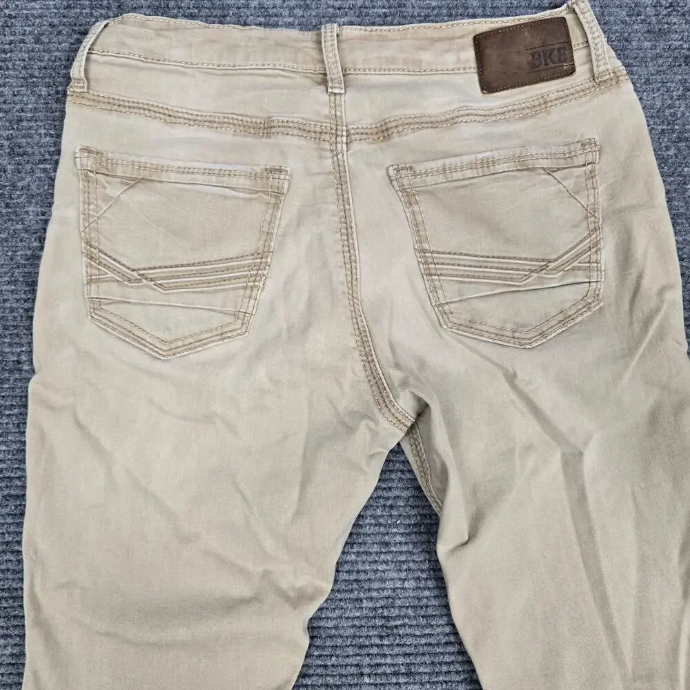 BKE Jake Straight Jeans Mens 33L Measure 32x32 Tan Khaki Straight Leg Buckle